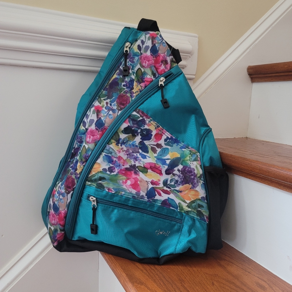 Glove It Painted Meadow Pickleball Sling Bag Teal Blue Floral